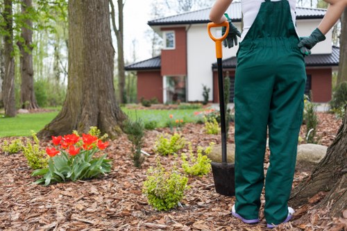 Expert horticulturists planting vibrant flowers in a garden